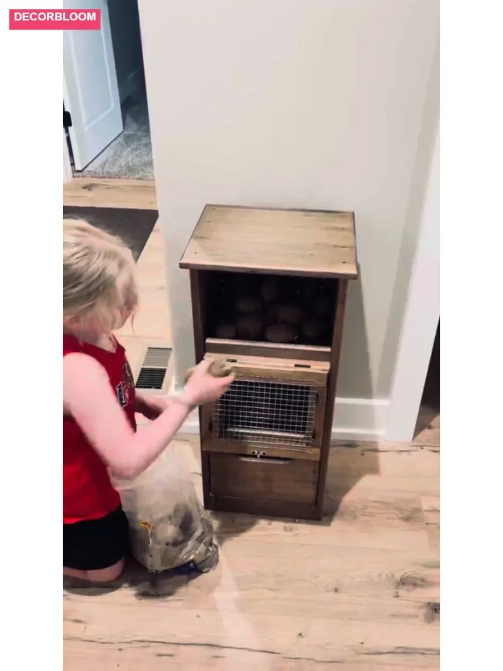 Solid Pine Wood Veggie Bin Rustic Food Storage Container